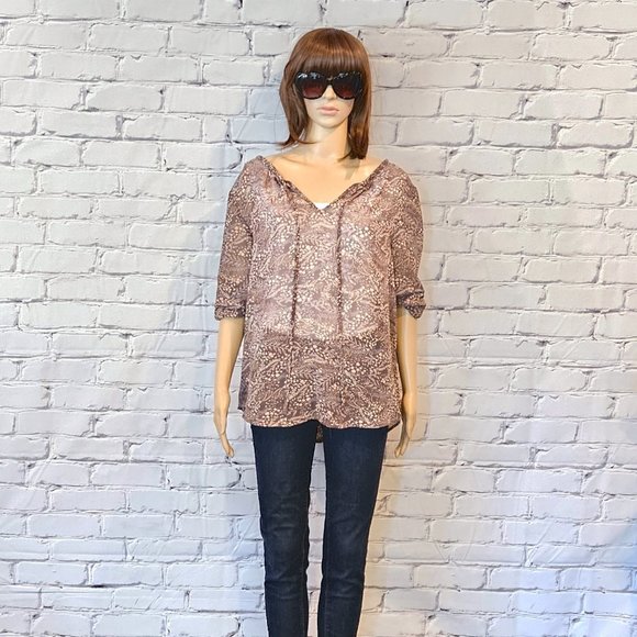 Ann Taylor - LOFT, Long sleeve brown/pink floral sheer blouse - Picture 4 of 14